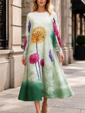 Mint Green Floral Watercolor Midi Dress by N by Nancy.  NWT
